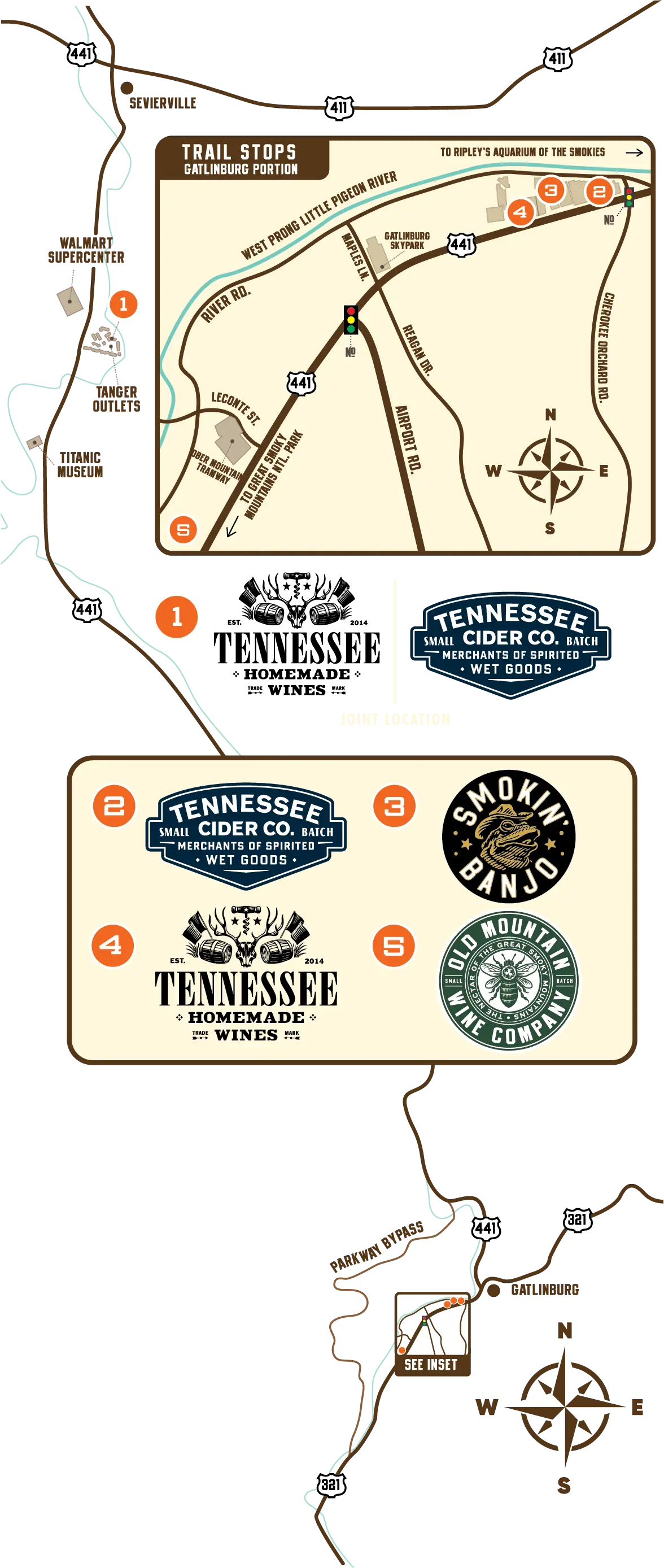 gatlinburg wine trail map